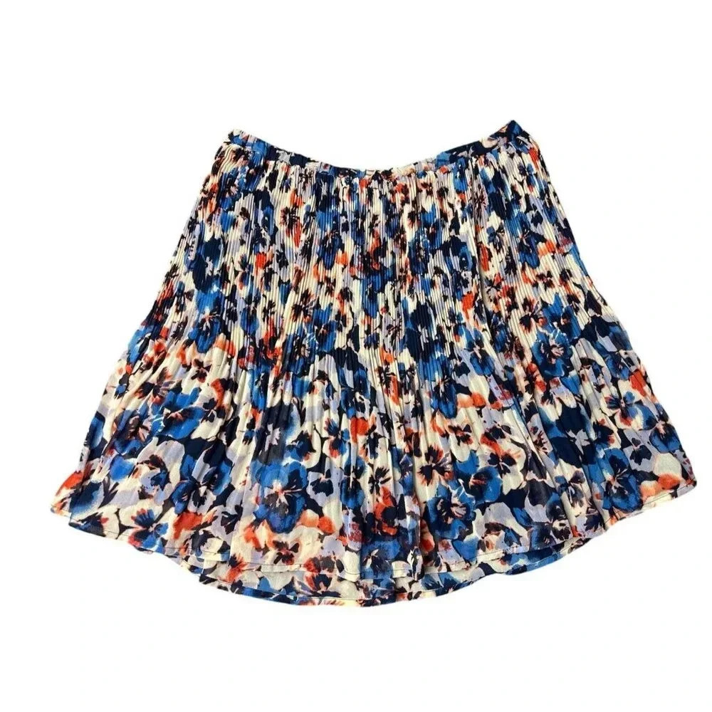 Elle Womens Skirt Elastic Waist Floral Lined Skirt Pleated Pull on Size 12